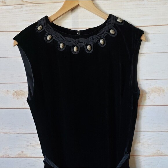 Tory Burch Thora Velvet Sleeveless Round Neck Embellished Belted Dress Size 8 - Picture 4 of 13
